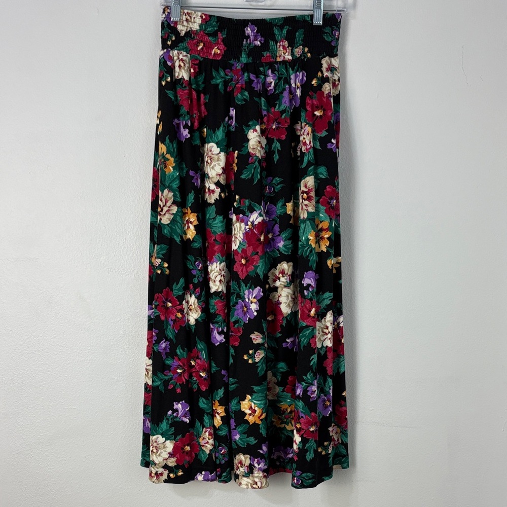 Vtg 90s Floral Maxi‎ Skirt Size M Modest Knit Pockets Cottagecore Boho Feminine